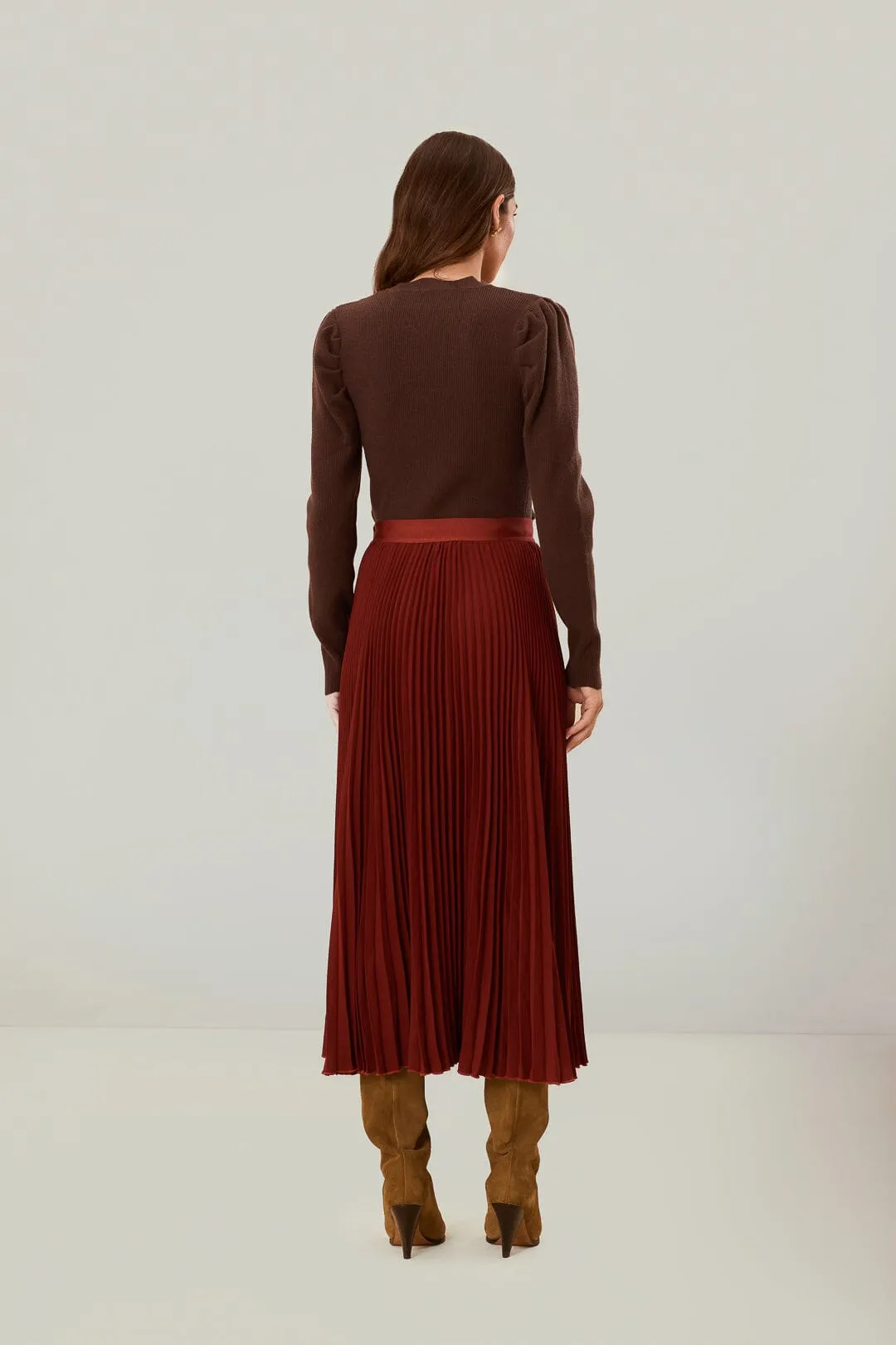 Brown Pleated Maxi Skirt