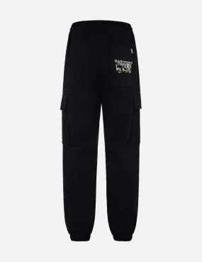 Brush Effect Logo Embroidery Cargo Sweatpants