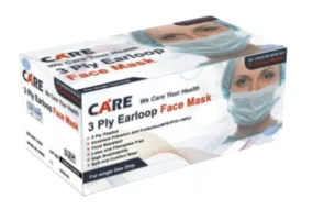 Care Plus 3 Ply  Ear Loop Face Mask, 50 / Per Box