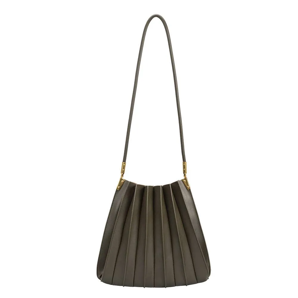 Carrie Pleated Vegan Shoulder Bag in Olive