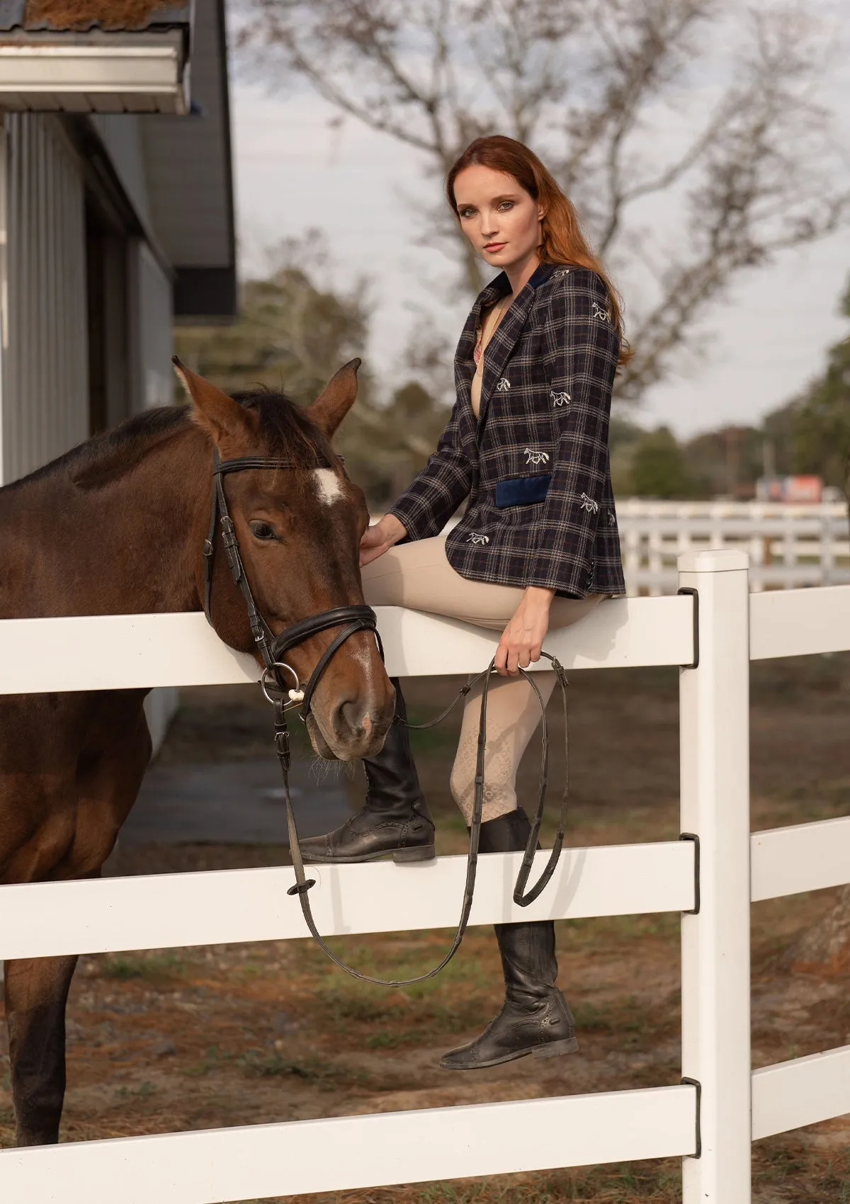 Cavaletti Embroidered Blazer | Navy Plaid