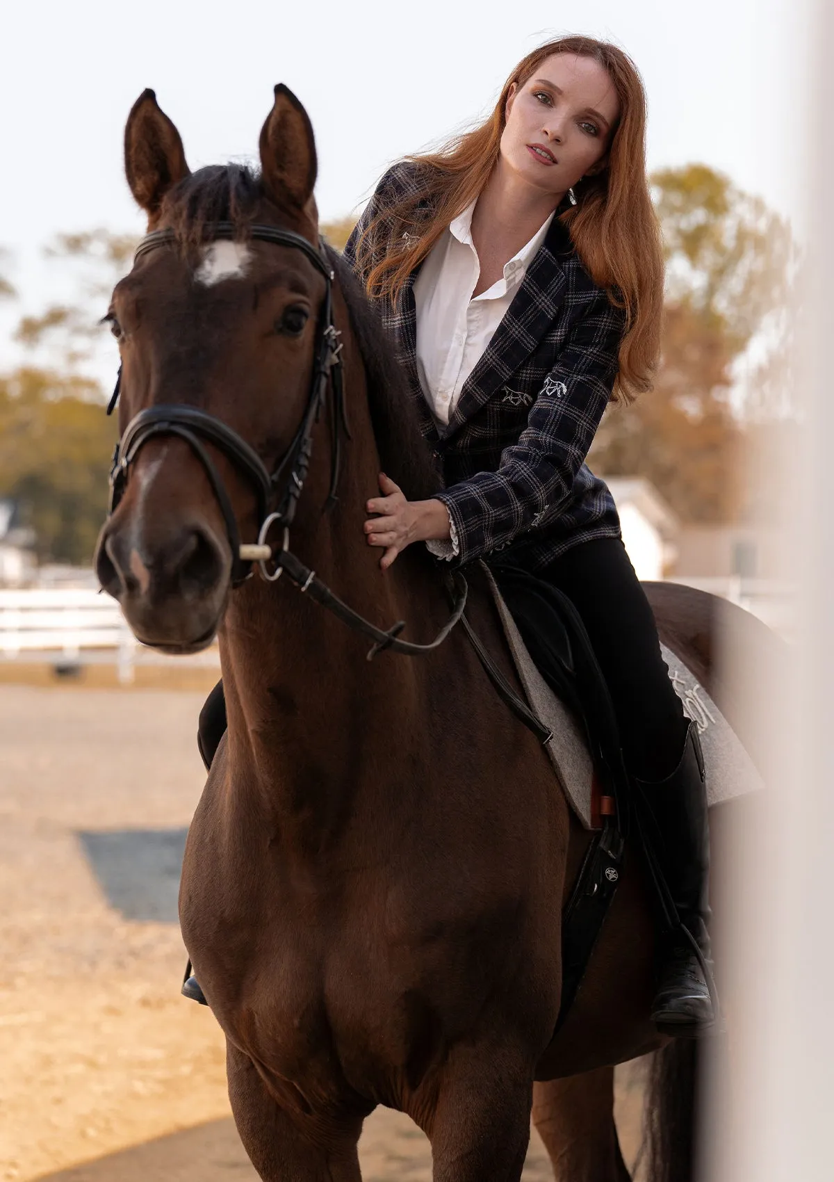 Cavaletti Embroidered Blazer | Navy Plaid