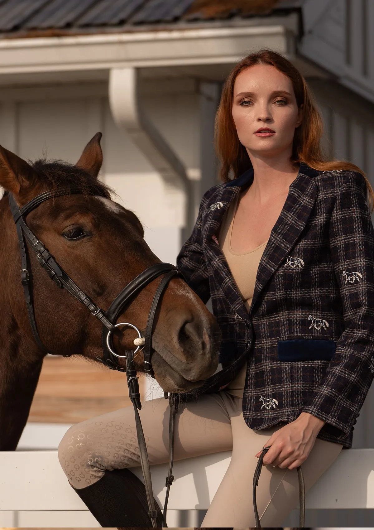 Cavaletti Embroidered Blazer | Navy Plaid