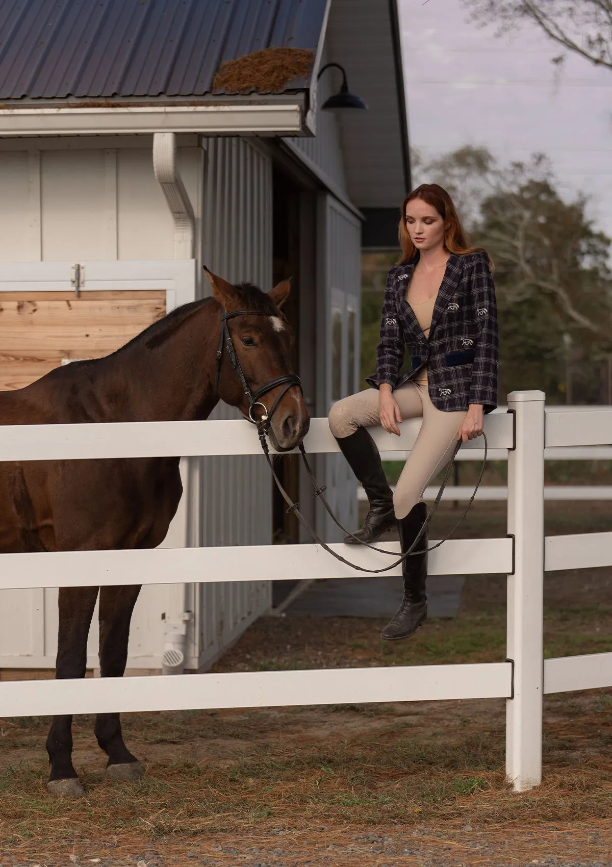 Cavaletti Embroidered Blazer | Navy Plaid