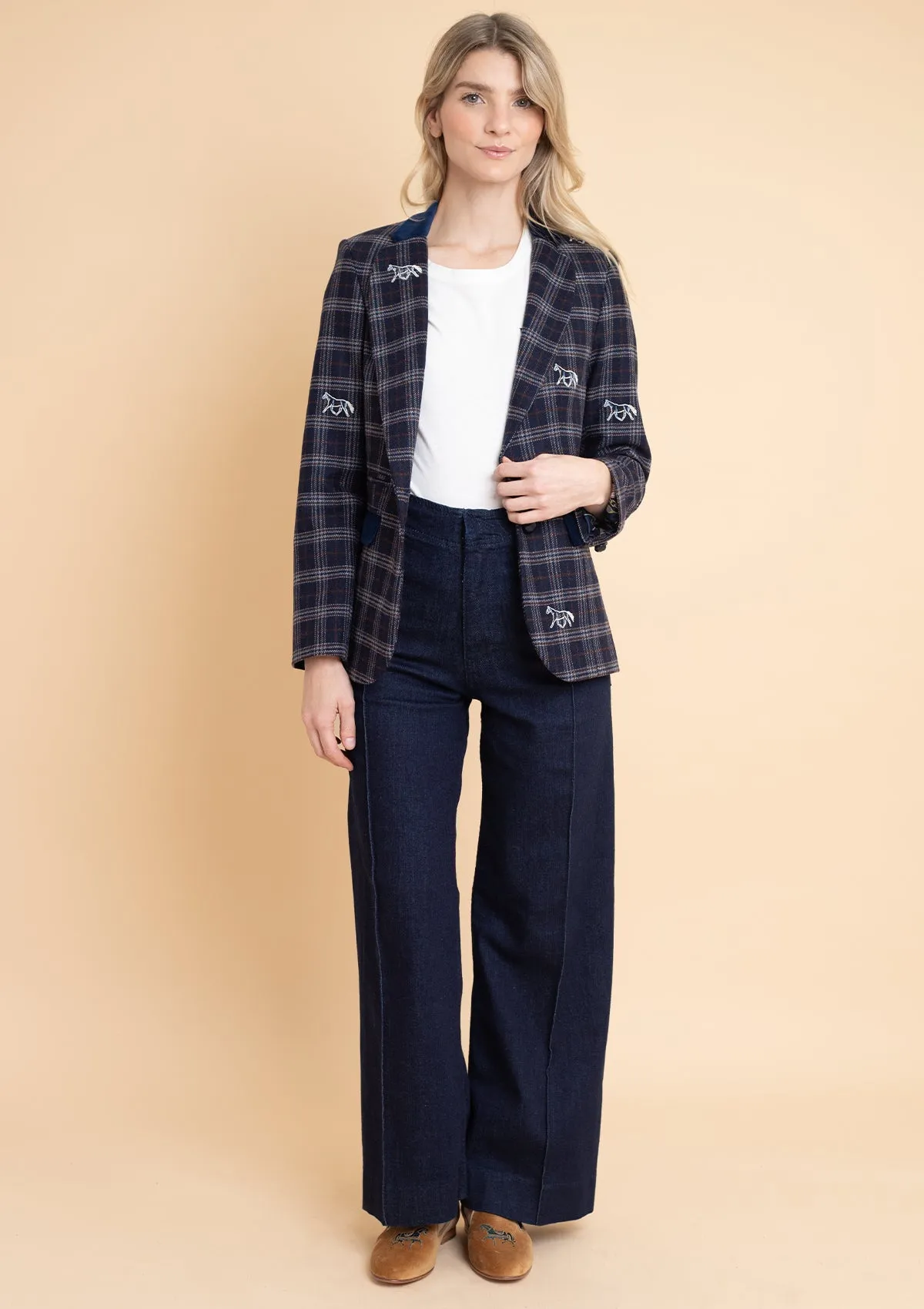 Cavaletti Embroidered Blazer | Navy Plaid