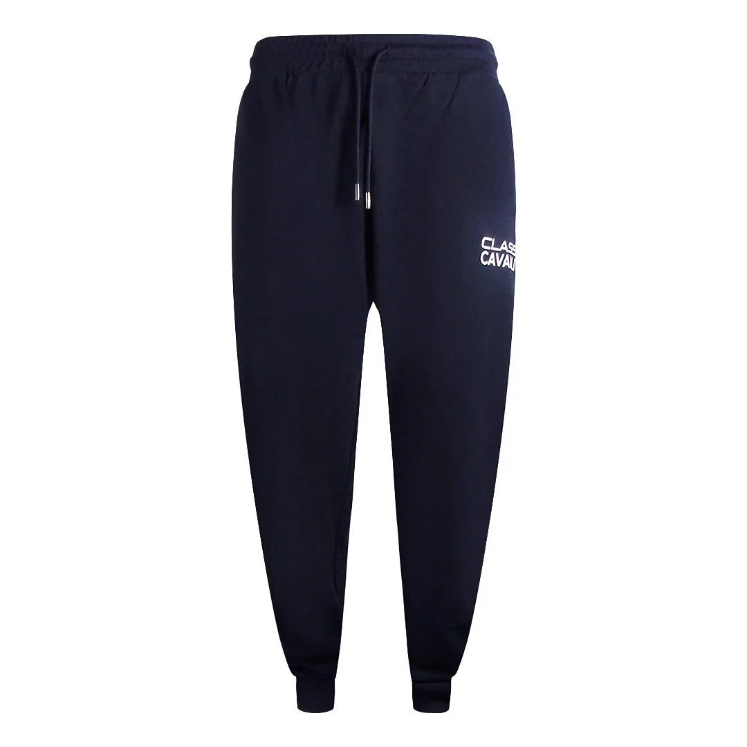 Cavalli Class Bold Brand Logo Navy Blue Sweatpants