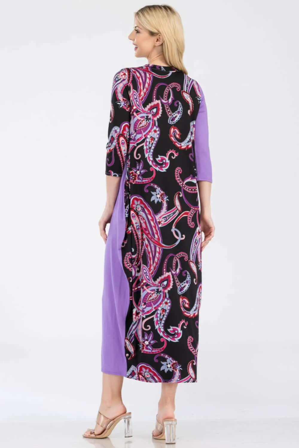 Celeste Full Size Paisley Contrast Midi Dress with Pockets