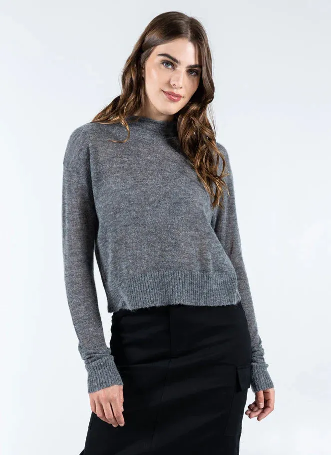 C'est Moi, CET3102 Mock Neck Knit Top, Charcoal