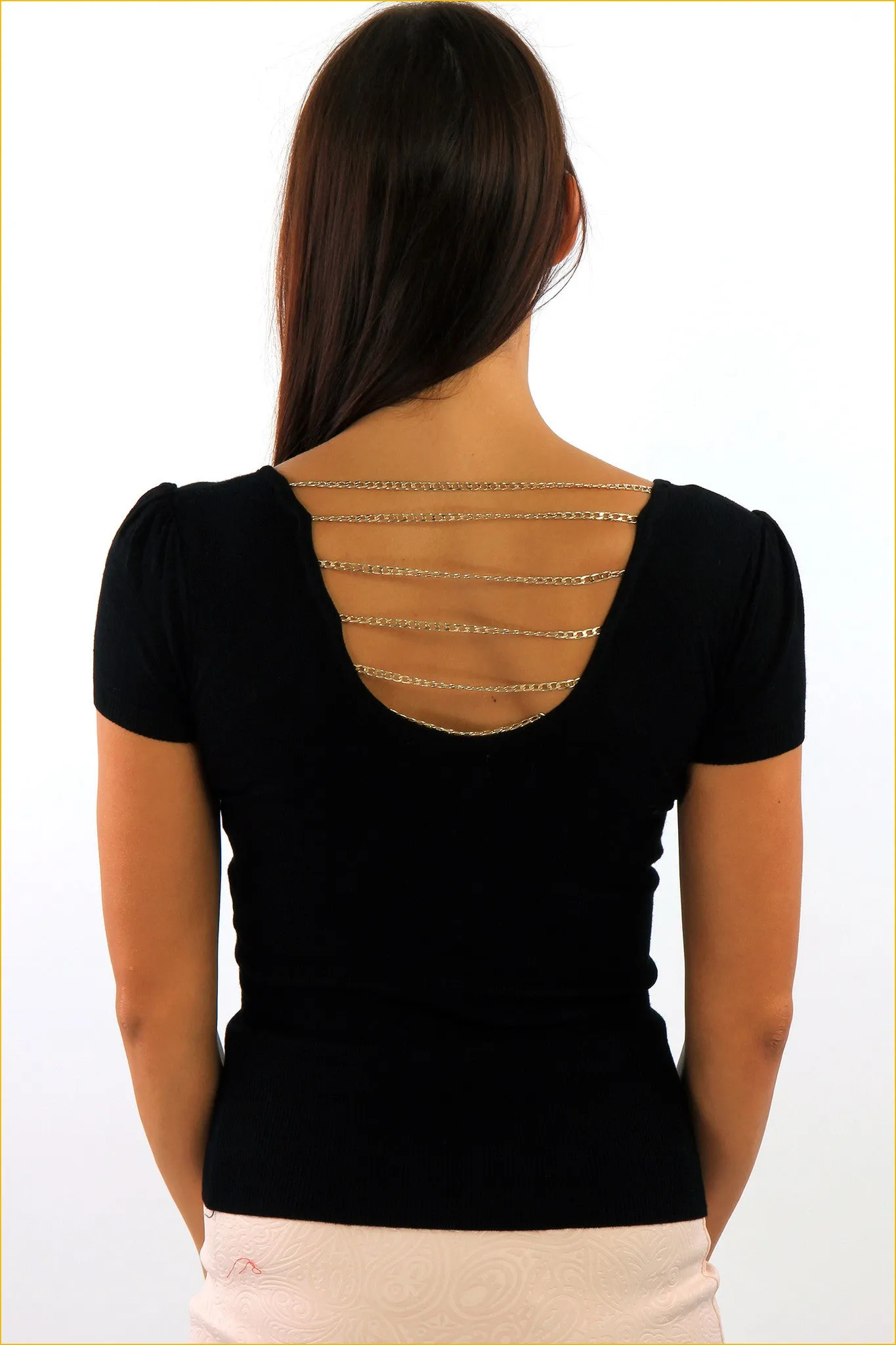 Chain Back Detail Fine Knitted Top