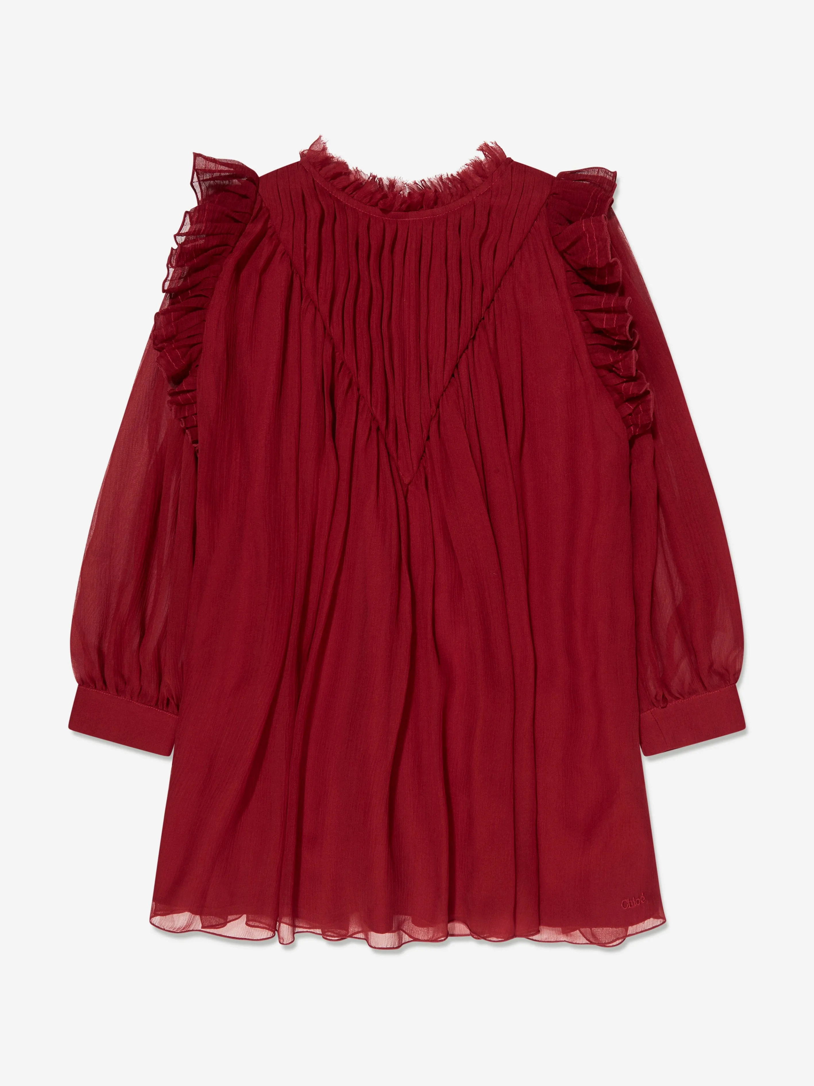 Chloé Girls Pleated Silk Ceremony Dress in Red