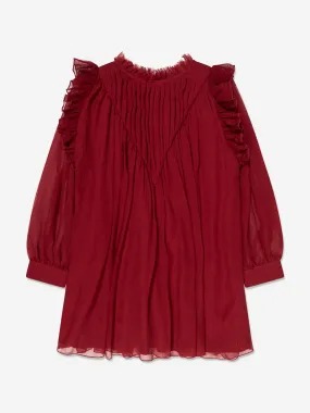 Chloé Girls Pleated Silk Ceremony Dress in Red