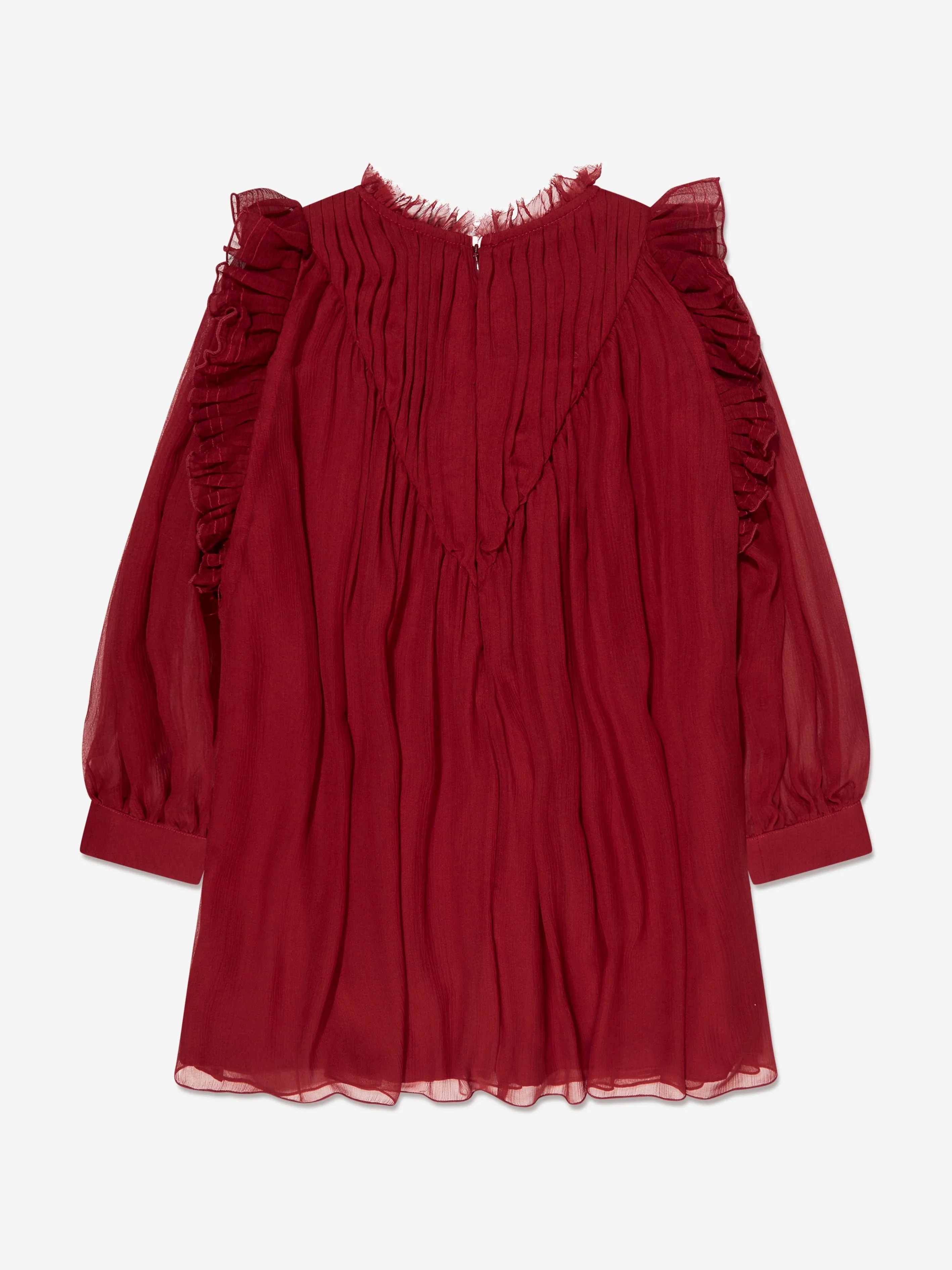 Chloé Girls Pleated Silk Ceremony Dress in Red