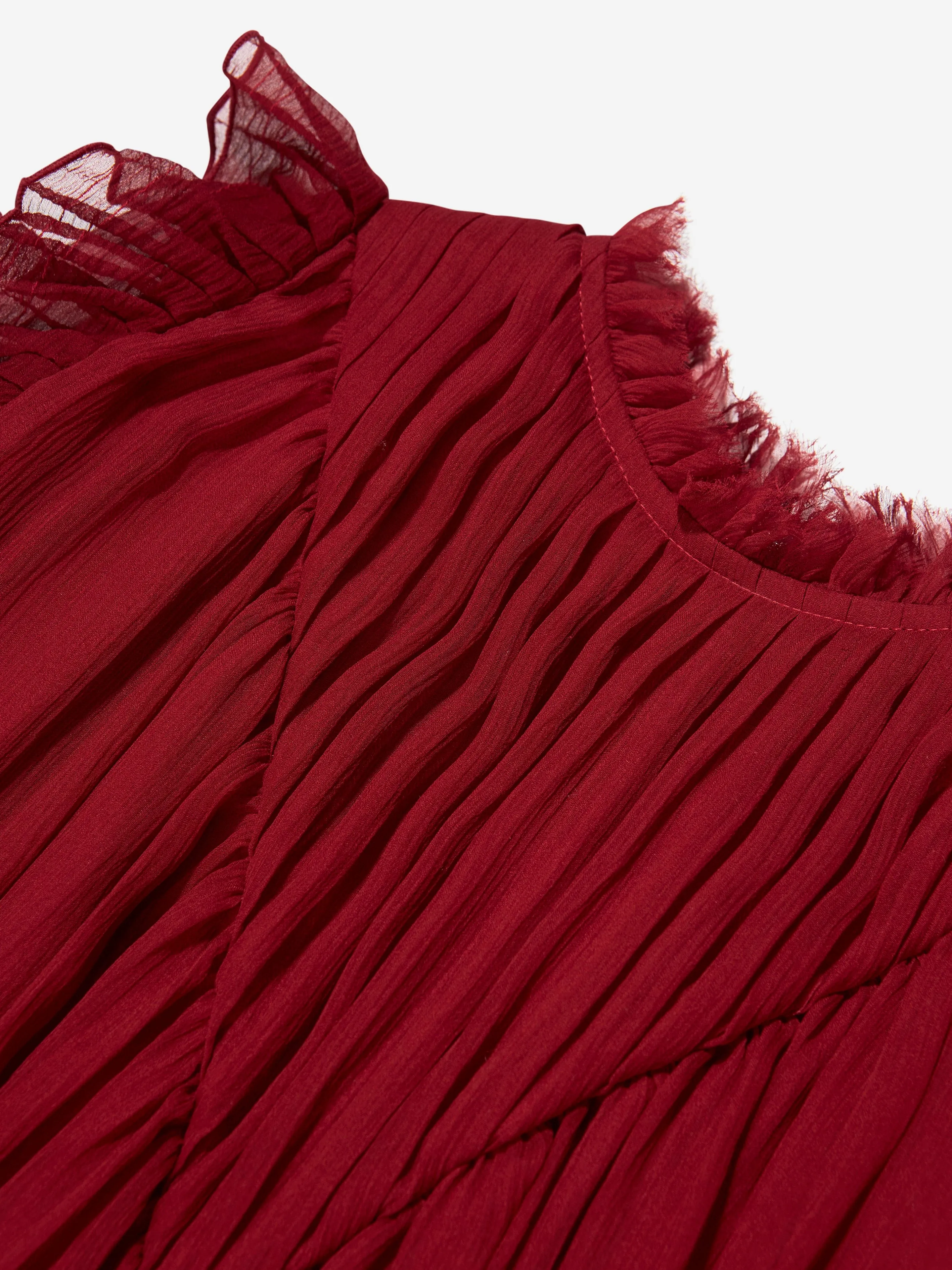 Chloé Girls Pleated Silk Ceremony Dress in Red