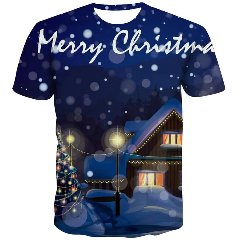 Christmas T-shirt Men Snow Shirt Print Party T-shirts Graphic Christmas Tree T shirts Funny