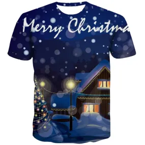 Christmas T-shirt Men Snow Shirt Print Party T-shirts Graphic Christmas Tree T shirts Funny