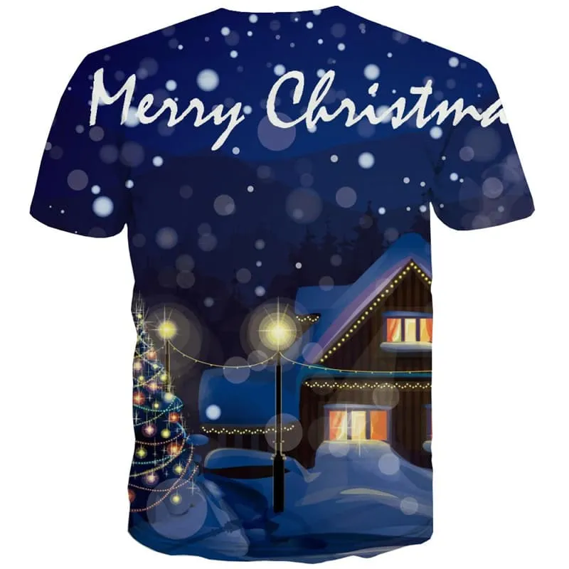 Christmas T-shirt Men Snow Shirt Print Party T-shirts Graphic Christmas Tree T shirts Funny