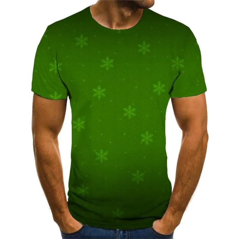 Christmas T-shirt Men Snowflake Shirt Print Green Tshirt Anime New Year Tshirts Cool