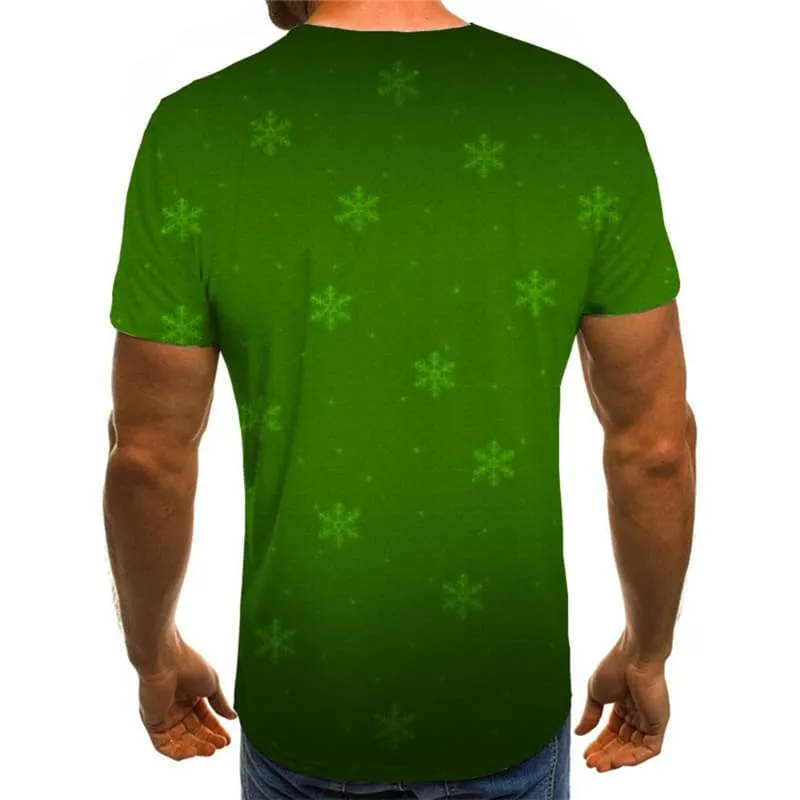 Christmas T-shirt Men Snowflake Shirt Print Green Tshirt Anime New Year Tshirts Cool