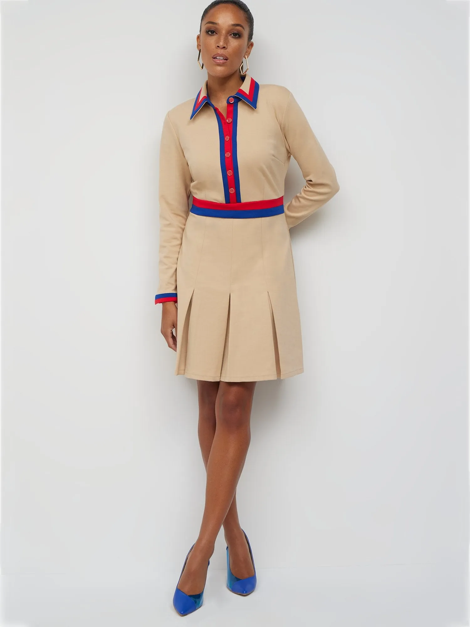 Colorblock Collared Flare Dress - Superflex