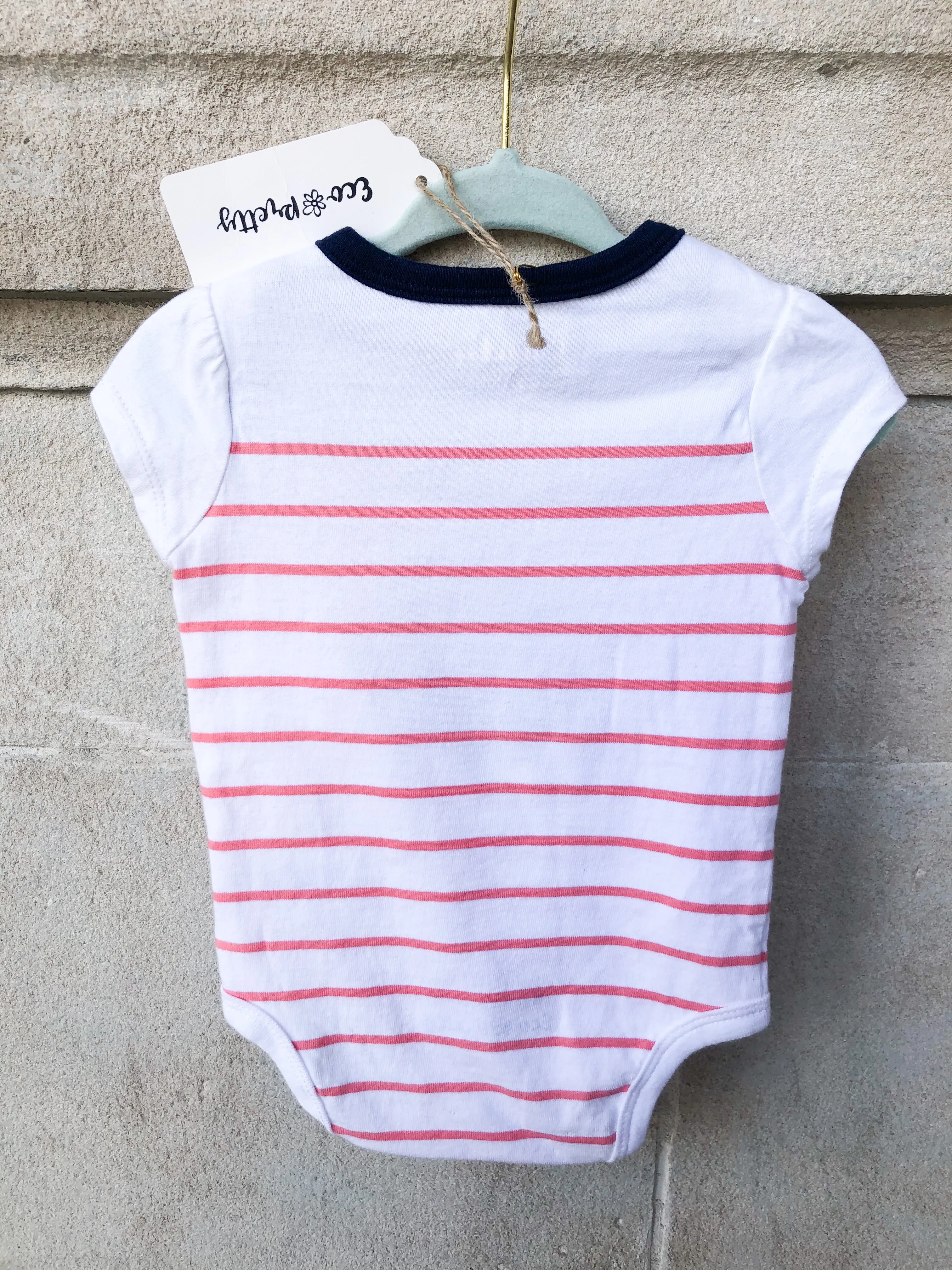 Compass Pink Stripe Baby Bodysuit Upcycled by Eco Pretty - 3 Months