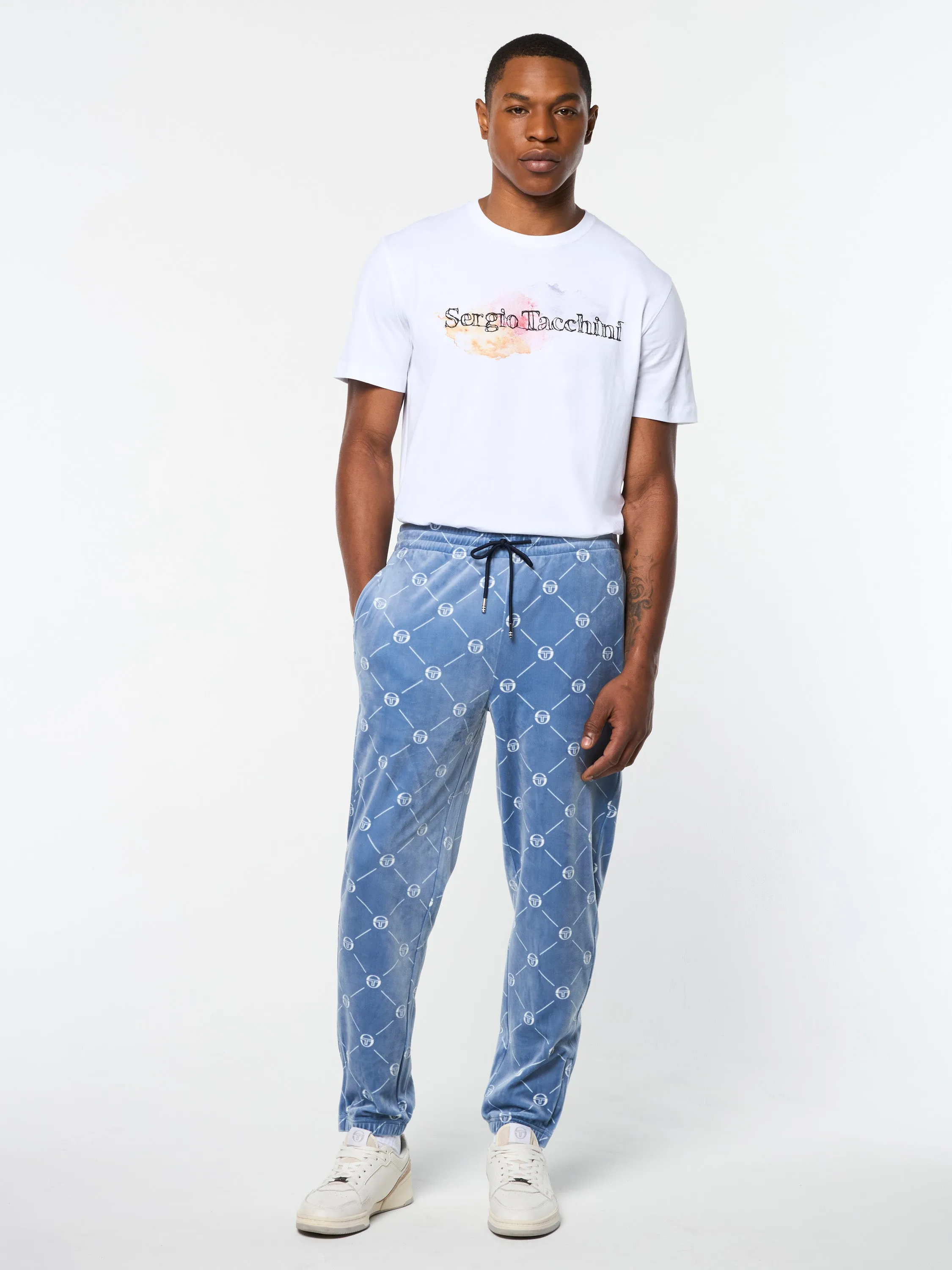 Cosimo Velour Track Pant- Faded Denim