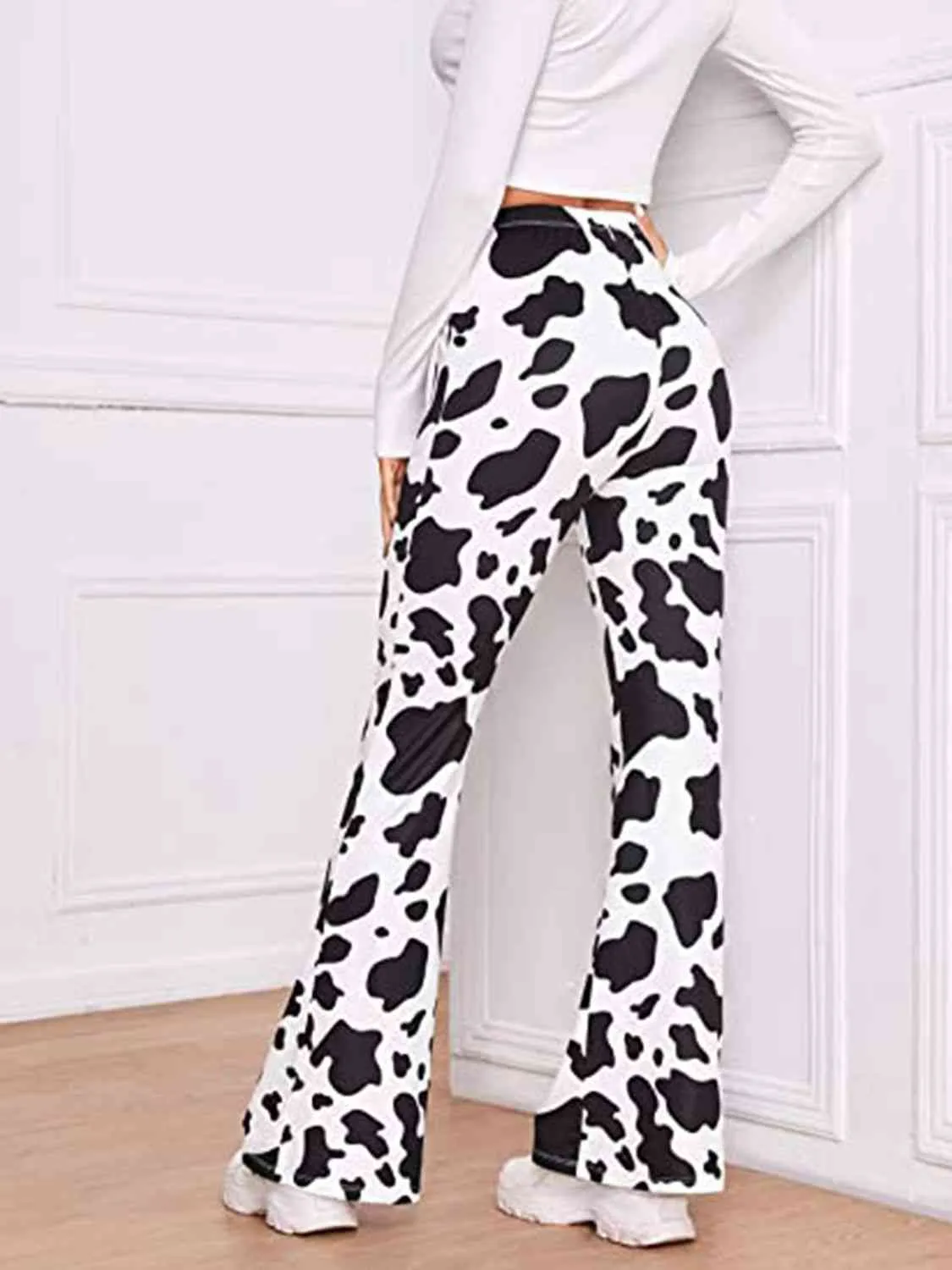 Cow Print High Waist Flare Pants