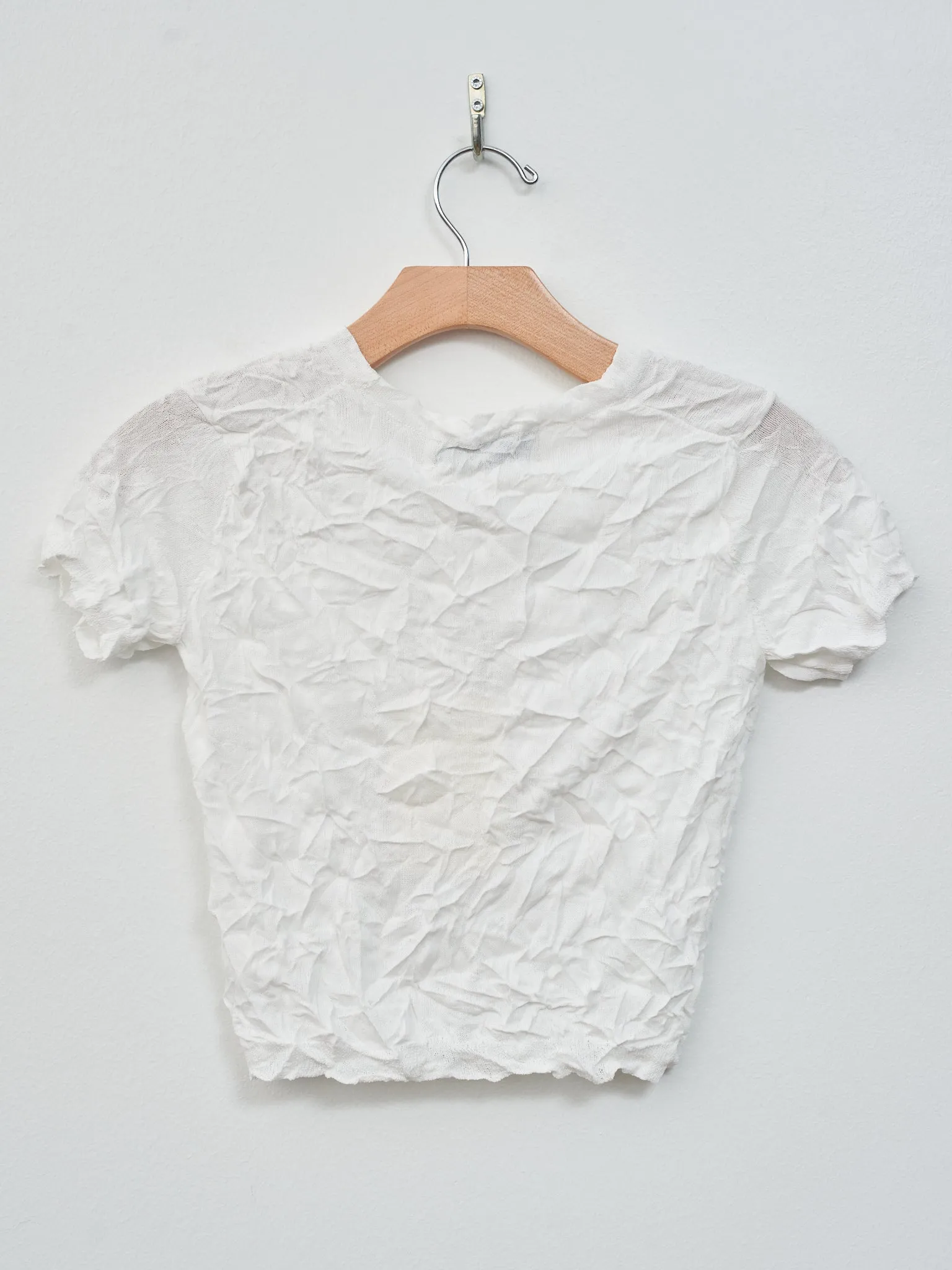 Crinkled Petite Knit Tee - White