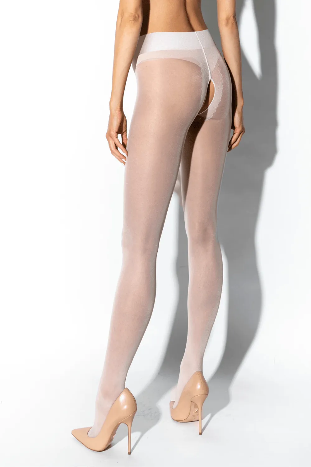 Crotchless Gloss Tights White 20 Denier