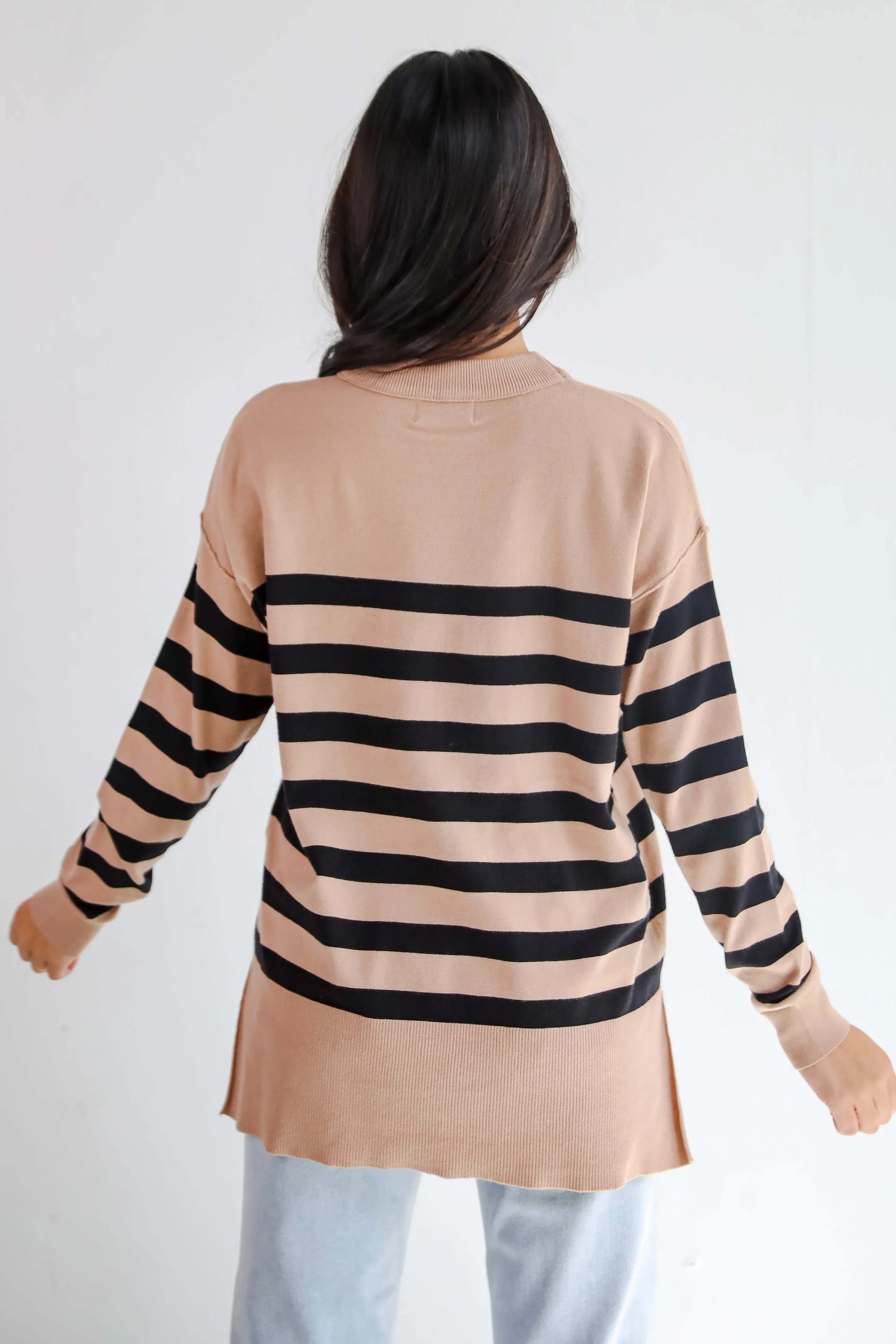 Cuddled Up Days Camel Striped Sweater