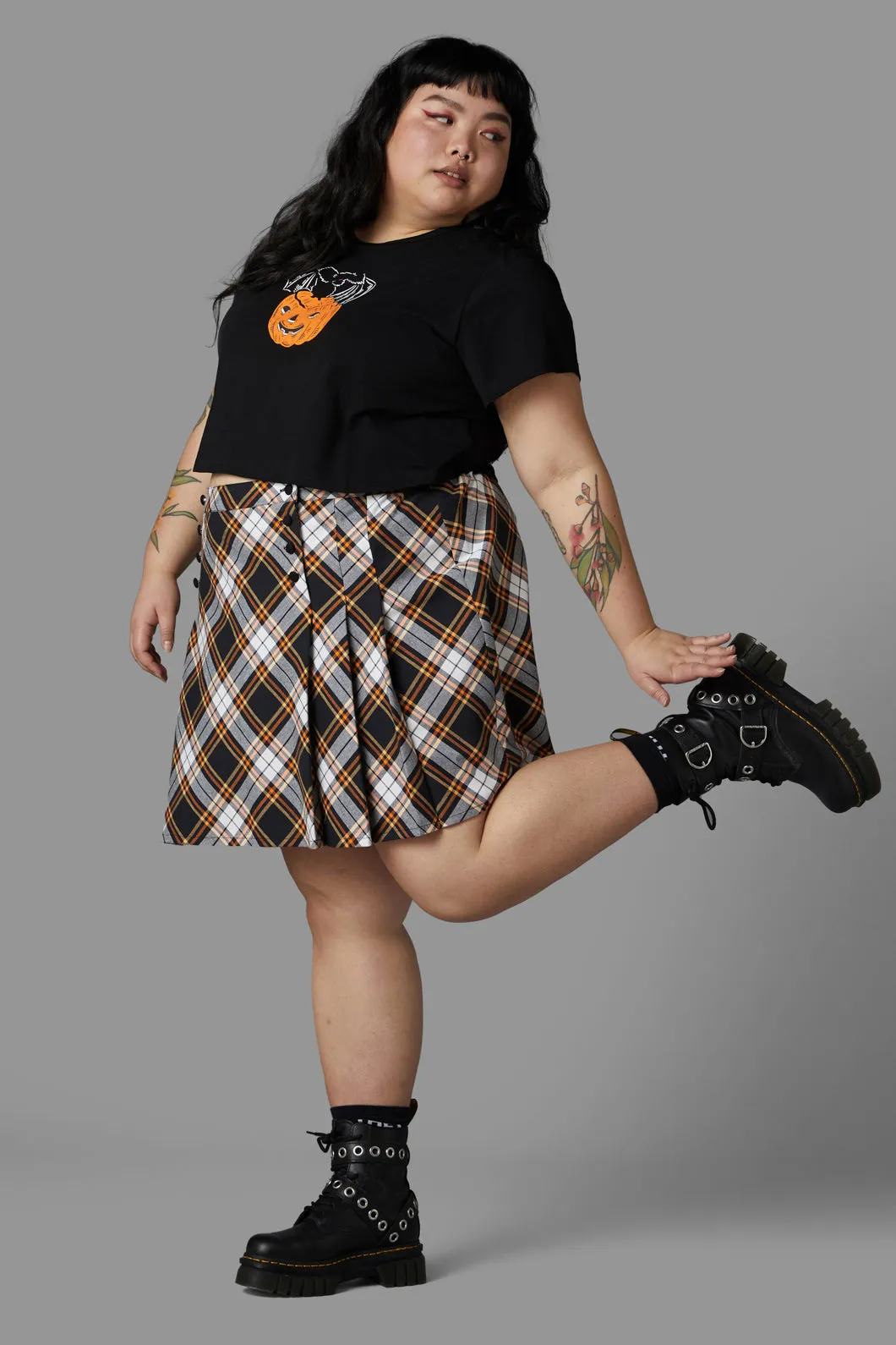 Curve Pumpkin Tartan Skirt