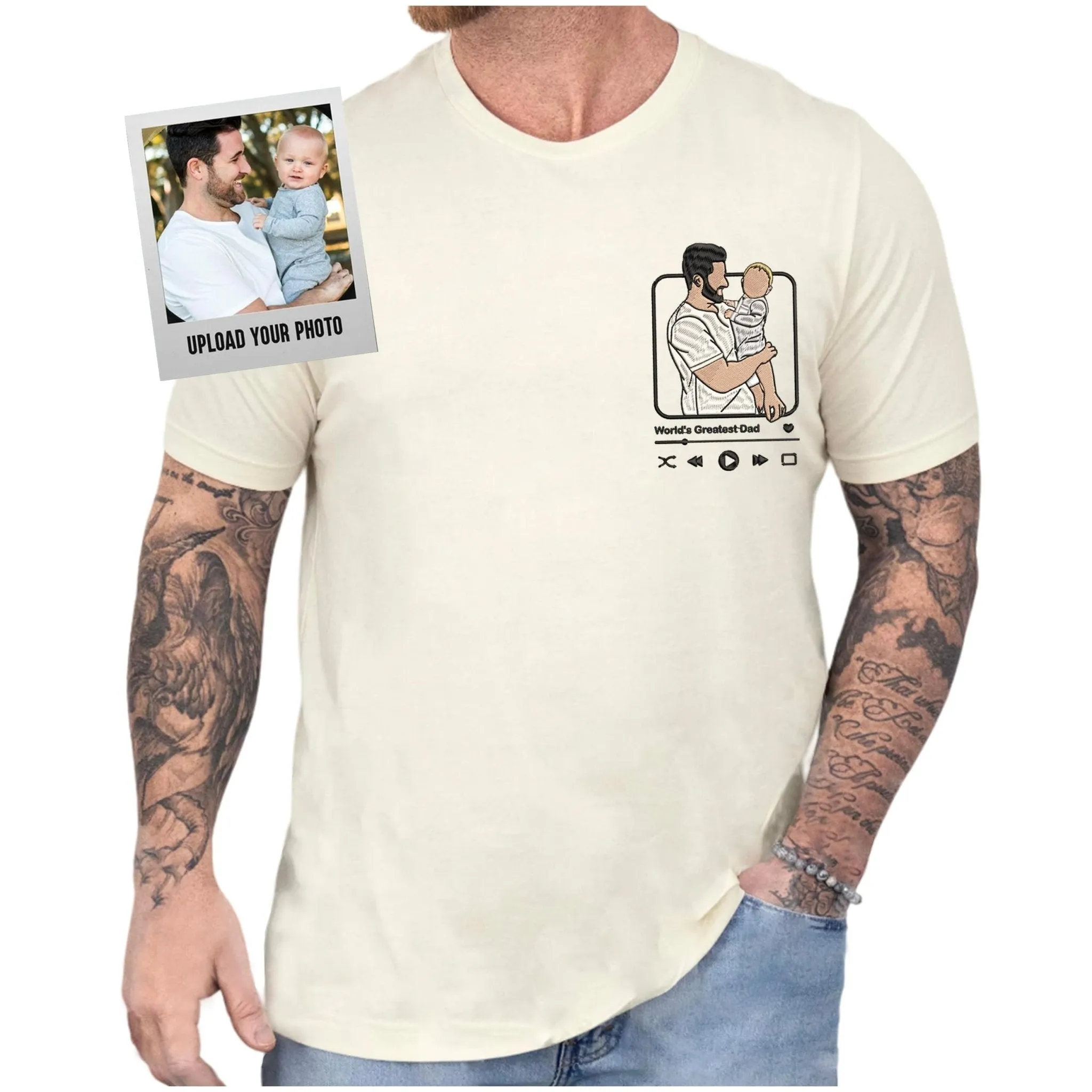 Custom Embroidery T-Shirt Personalised Photo T-shirt World's Greatest Dad Gift for Father's Day