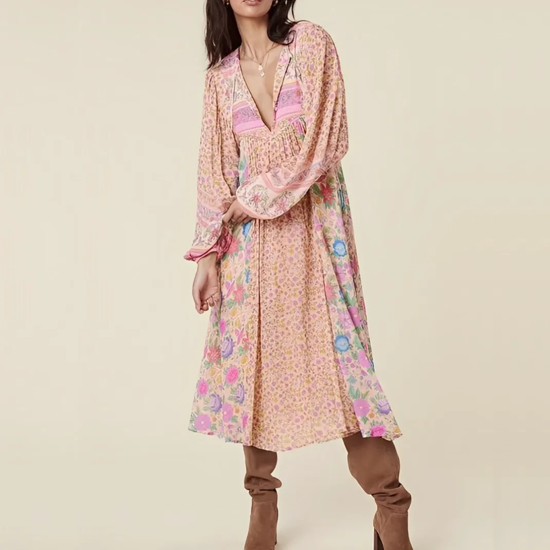 Dahlia Bohemian Empire Waist Floral Midi Dress