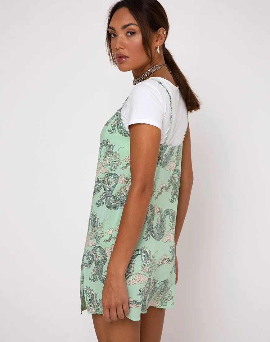 Datista Slip Dress in Chinese Dragon Neo Mint