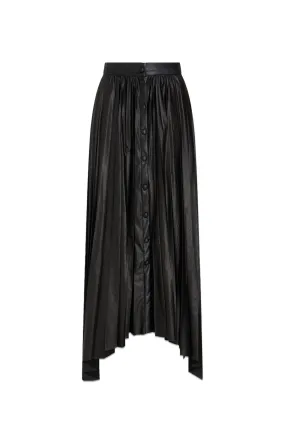 Davis Asymmetric Pleated Faux Leather Maxi Skirt