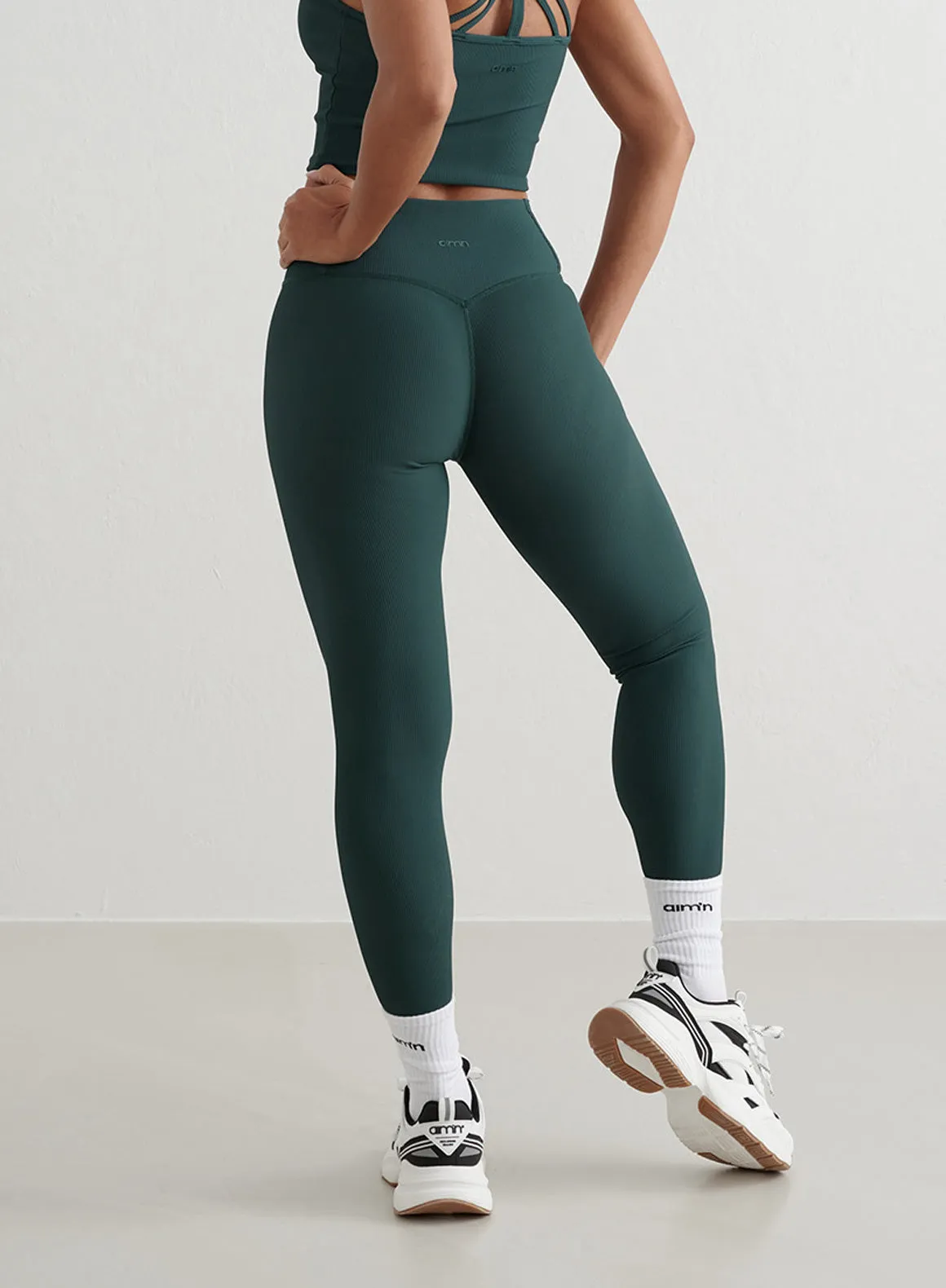 Deep Emerald Ribbed Performance Tights