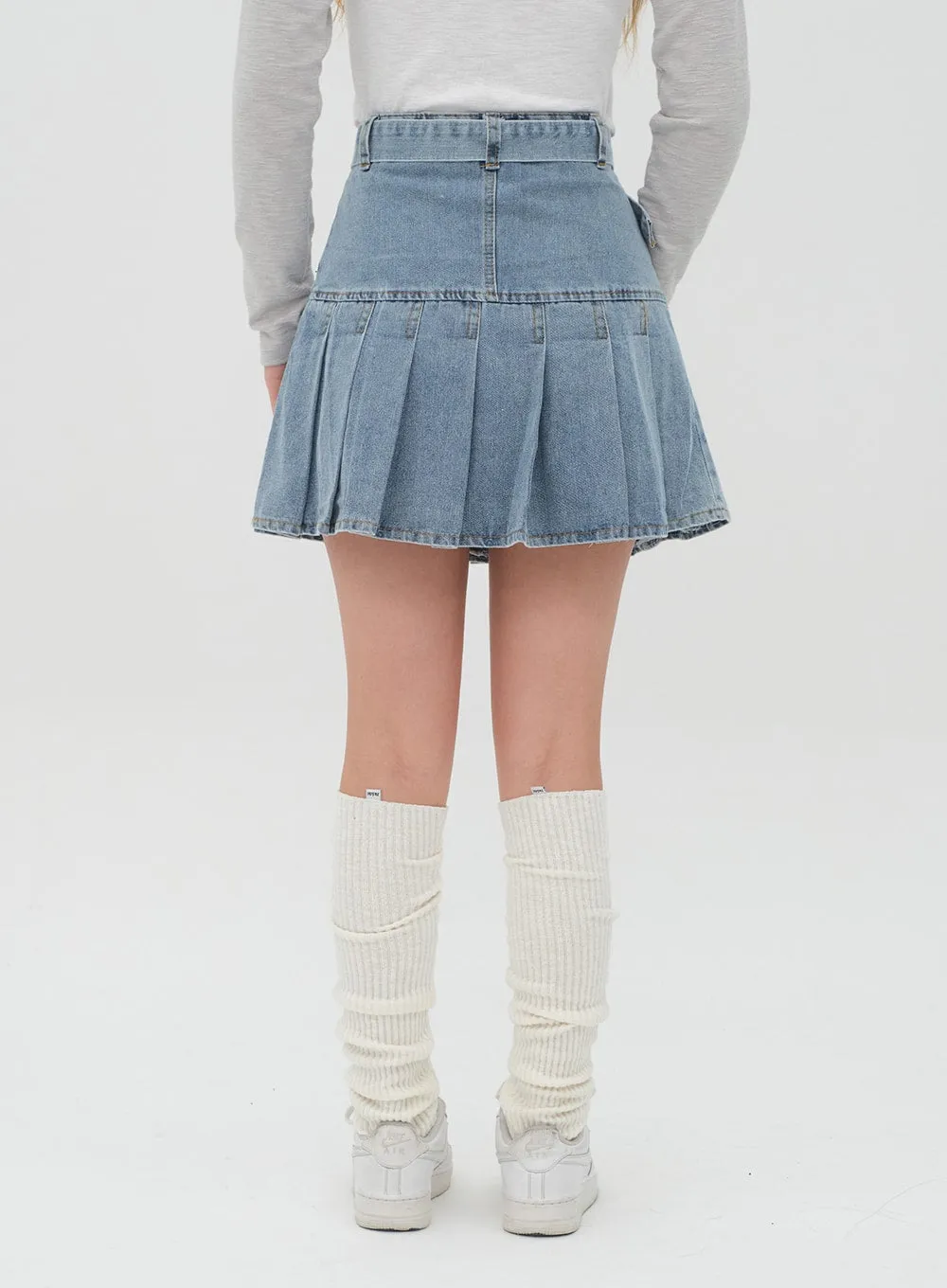 Denim Pleated Mini Skirt