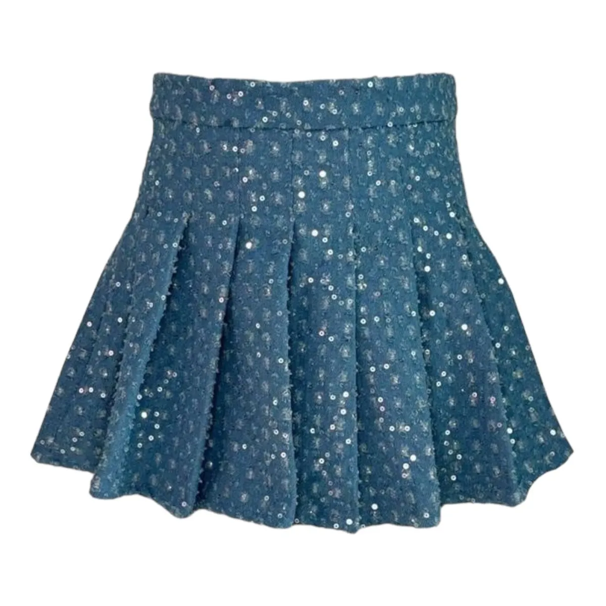 DENIM SPARKLE PLEATED SKIRT