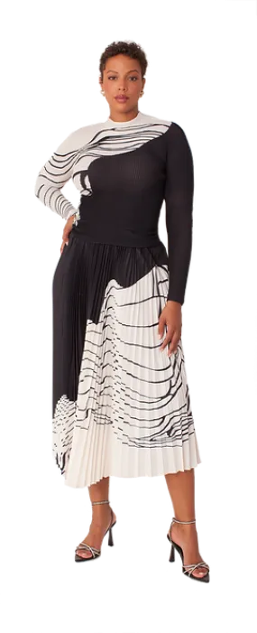 Diana Knit Printed Top and Pleated Skirt Set