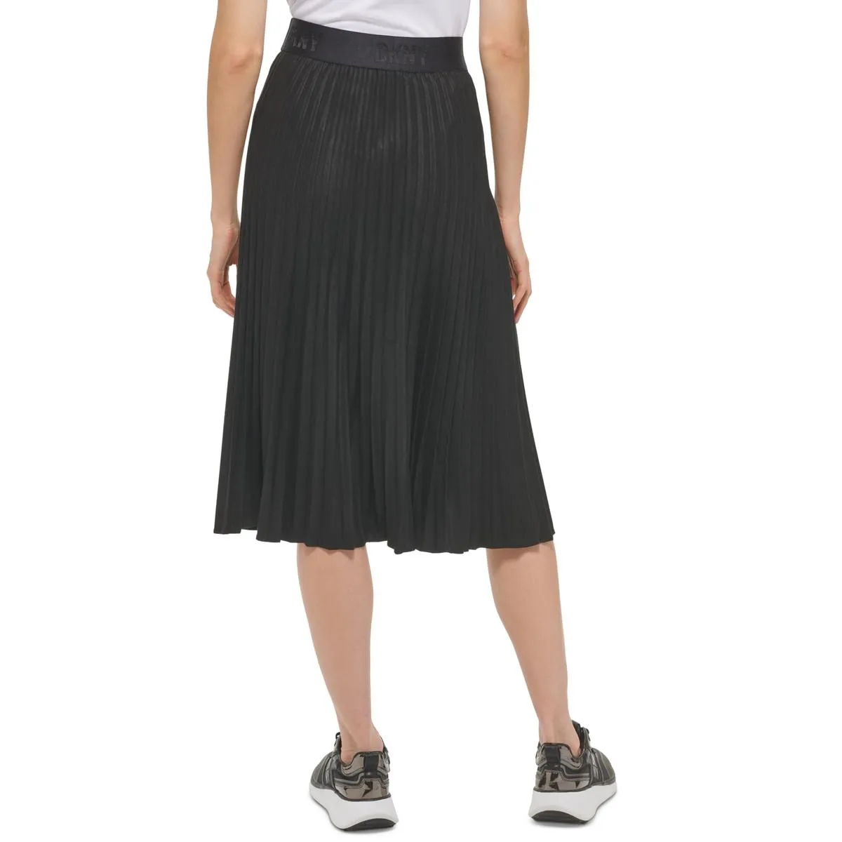 DKNY Womens Faux Suede Midi Pleated Skirt