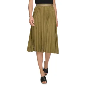 DKNY Womens Faux Suede Midi Pleated Skirt