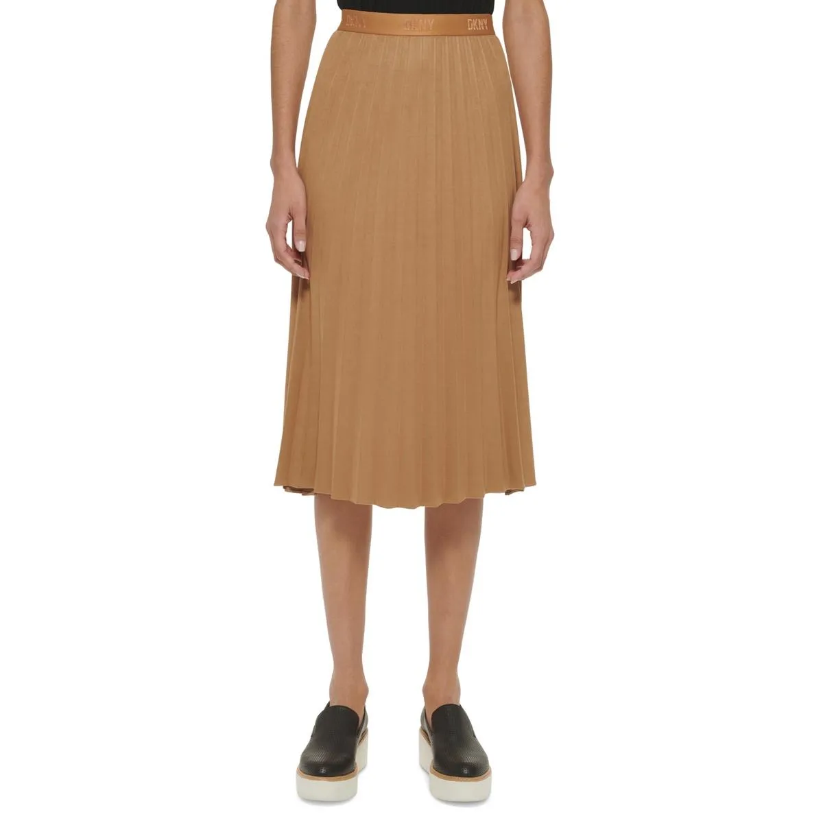 DKNY Womens Faux Suede Midi Pleated Skirt