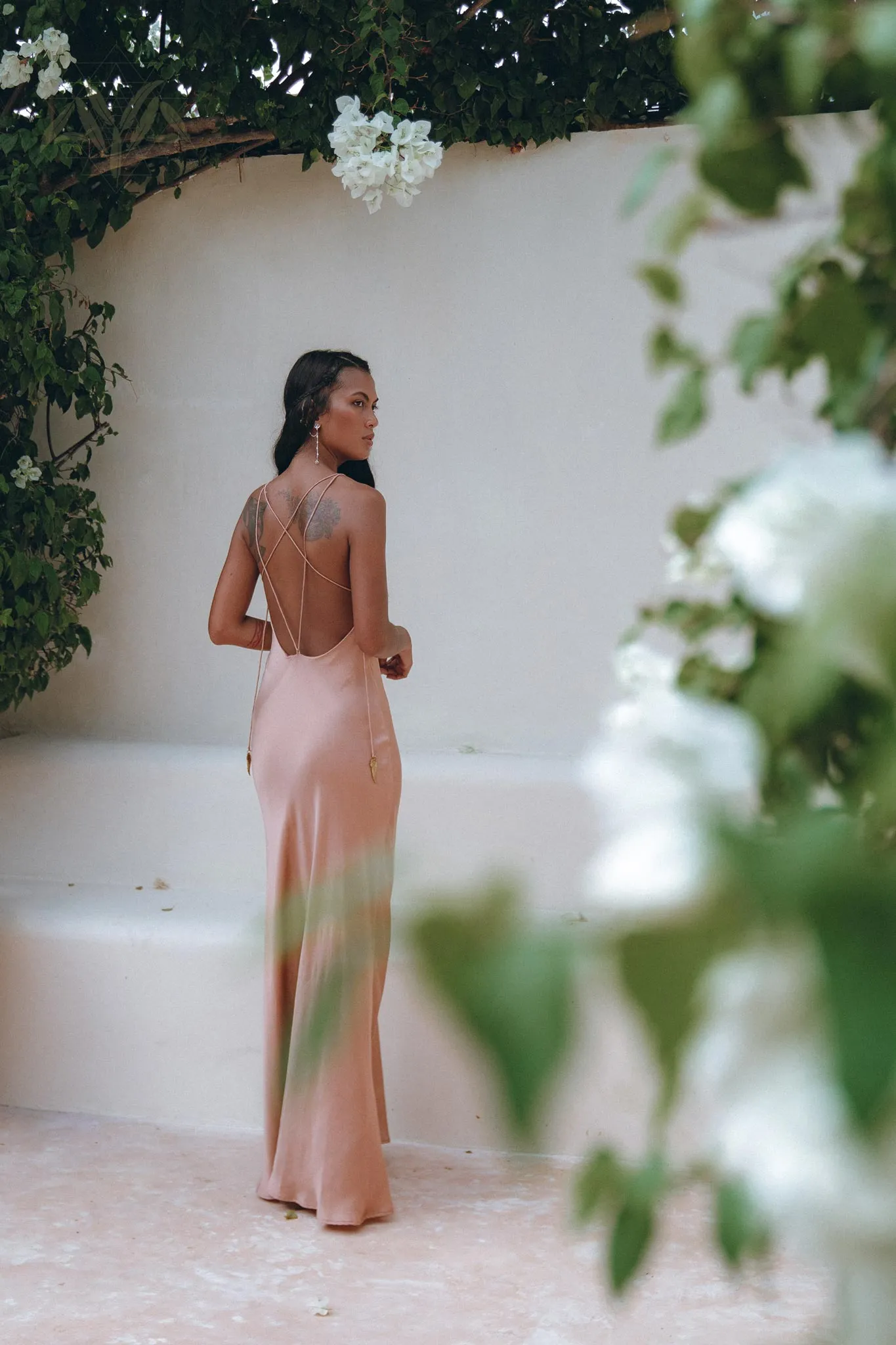 Dusty Pink Peace Silk Slip Dress • Open Back Dress • Evening Boho Dress