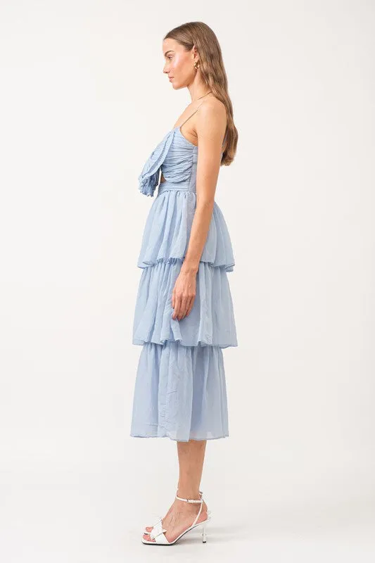 Elaine Pleated Midi Dress Blue