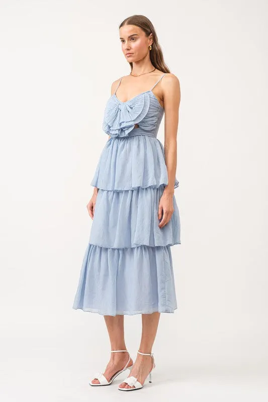 Elaine Pleated Midi Dress Blue