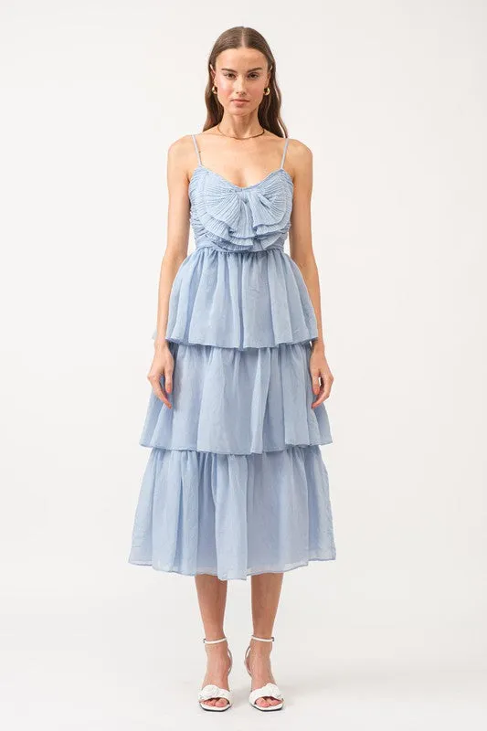 Elaine Pleated Midi Dress Blue