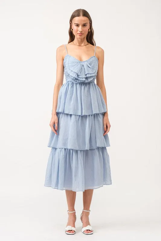 Elaine Pleated Midi Dress Blue