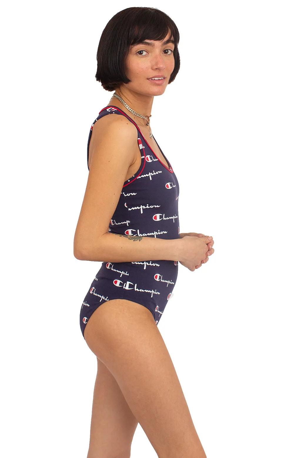 Everyday All Over Multi Scale Script Tank Top Bodysuit - Navy