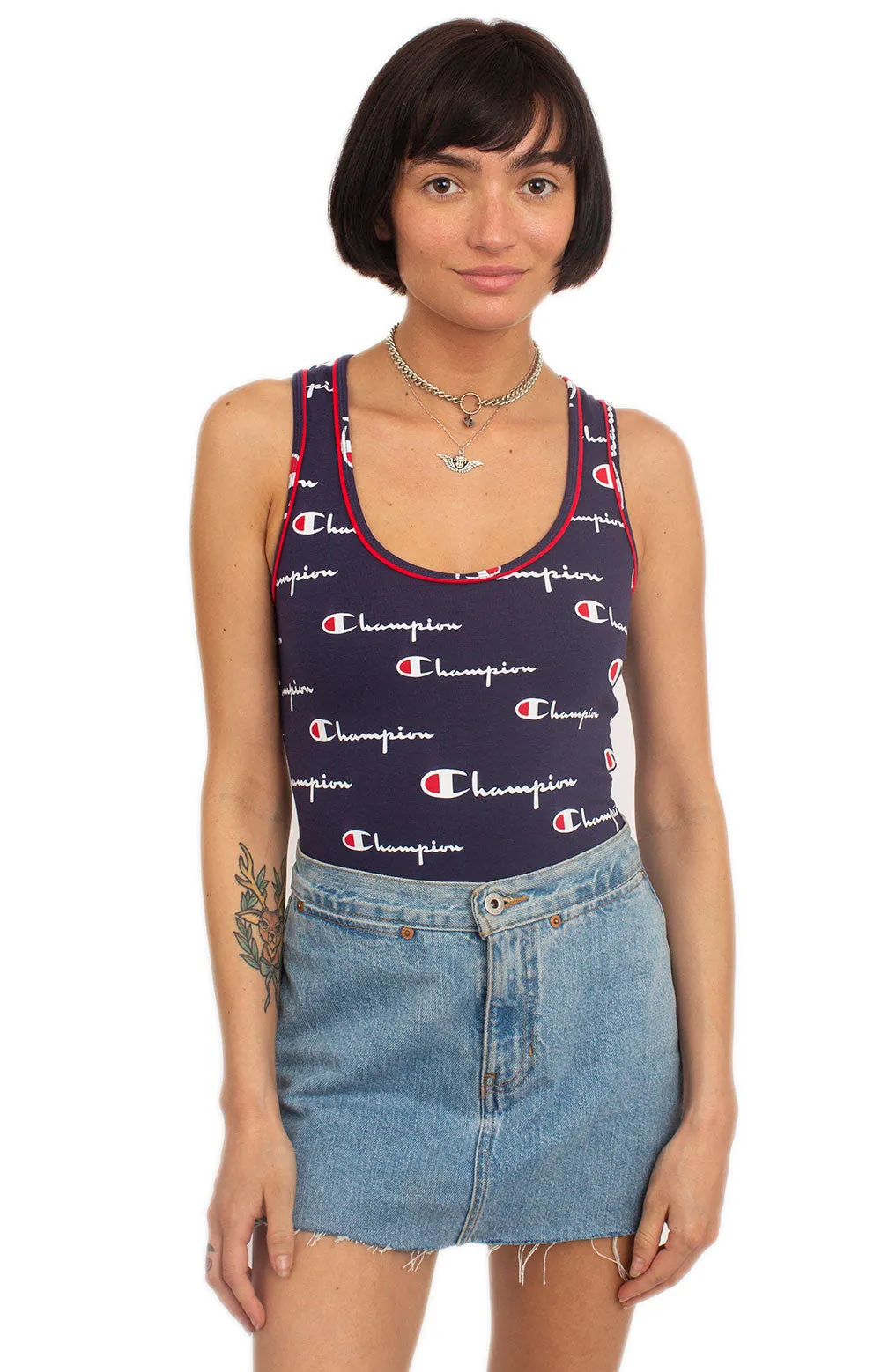 Everyday All Over Multi Scale Script Tank Top Bodysuit - Navy