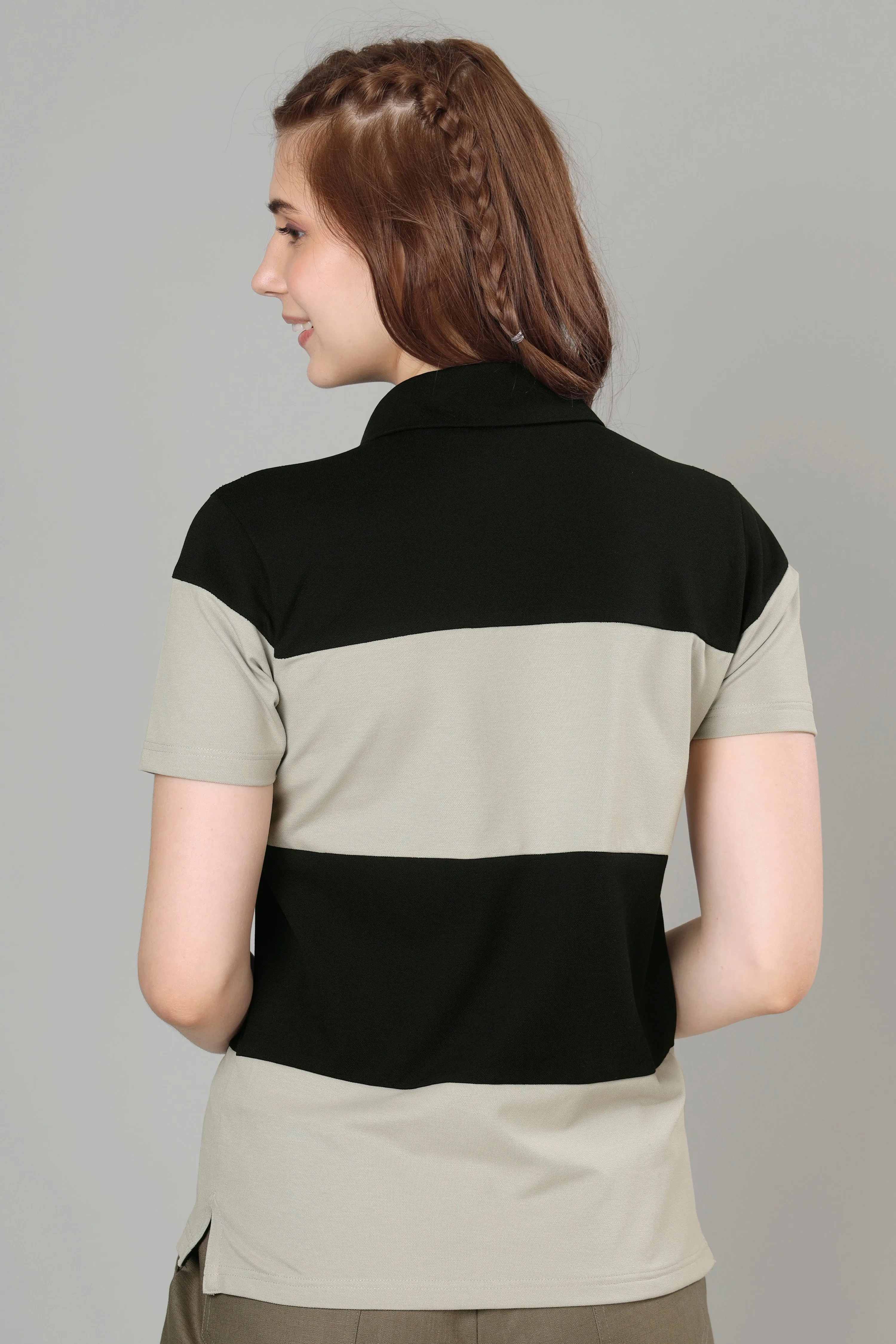 Exclusive Grey Black Polo T-Shirt For Women