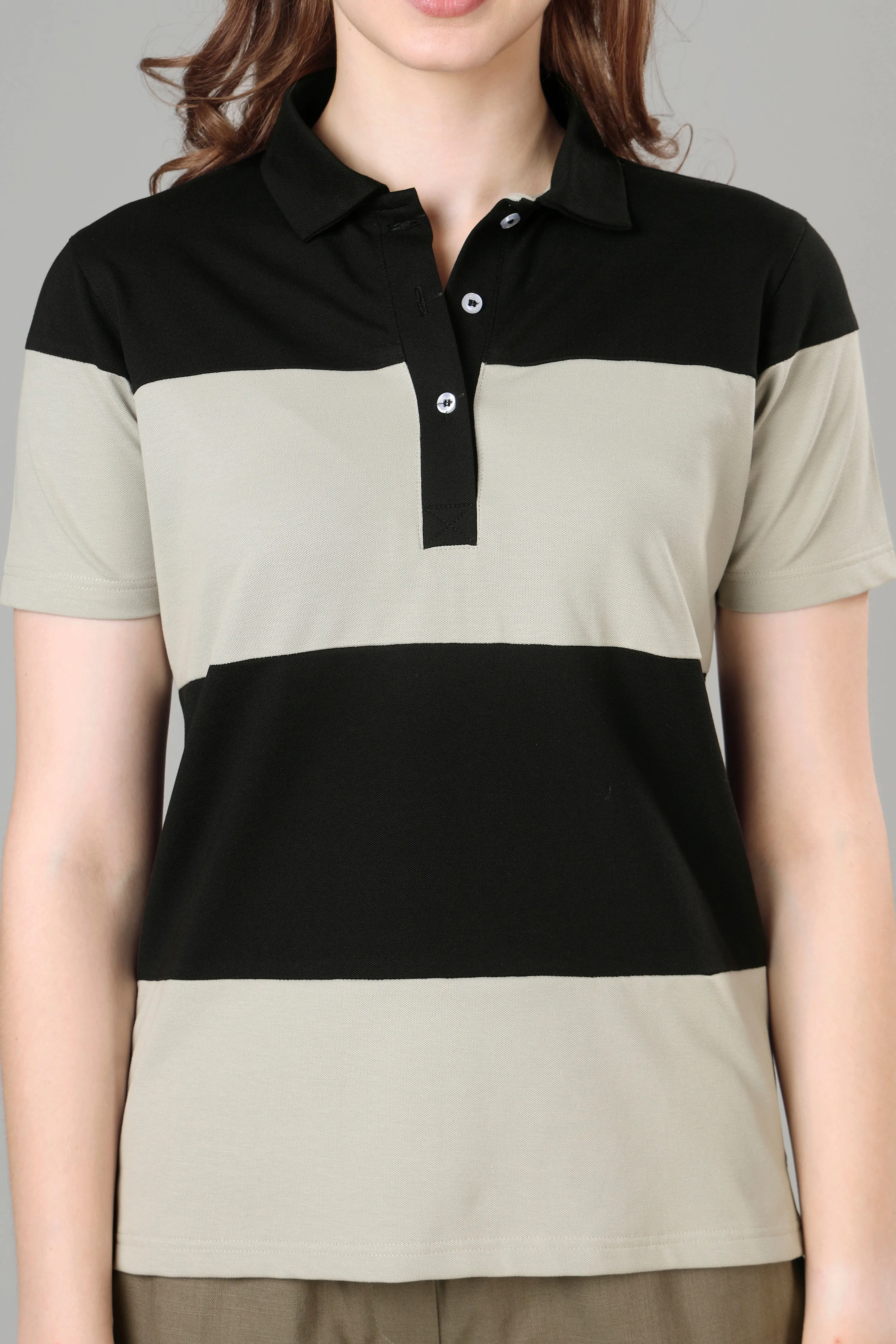 Exclusive Grey Black Polo T-Shirt For Women